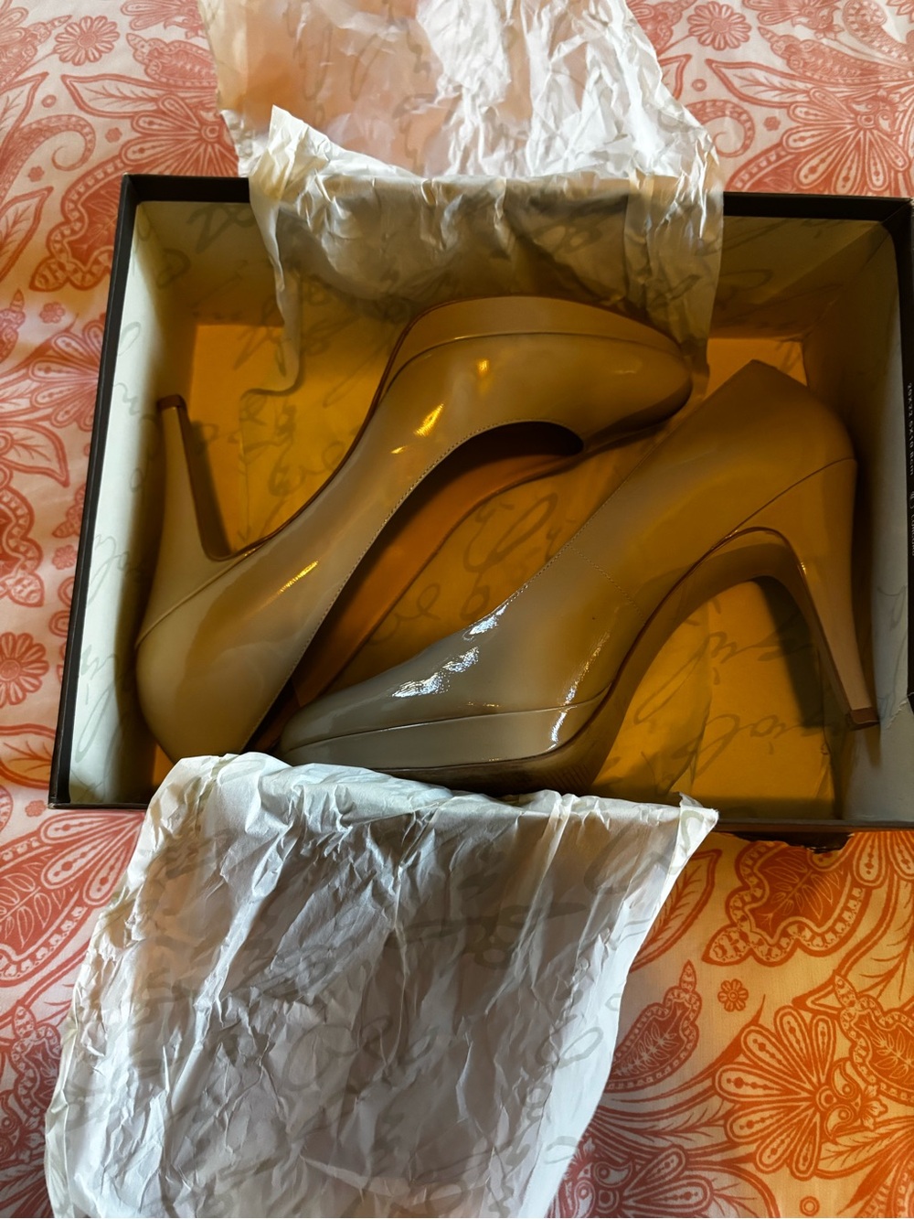 Enzo Angiolini Nude Patent Pointed Toe Stiletto Pumps